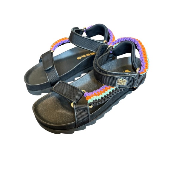 Sandro Woven Strap Sandals Platform Lug Sole Black Purple Orange EU 39 US 8.5 - Picture 1 of 4